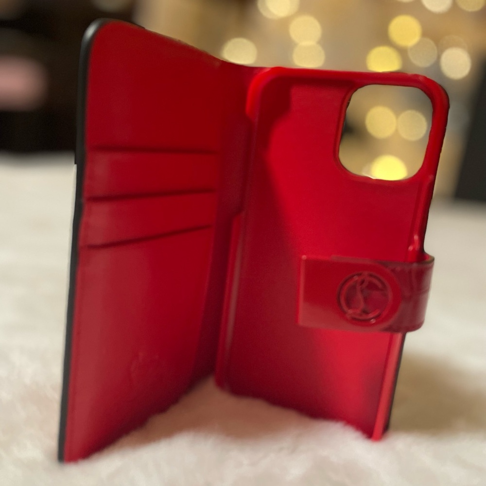 Christian Louboutin Red Leather iPhone Case w/Card Slots & Metal Snap Closure
